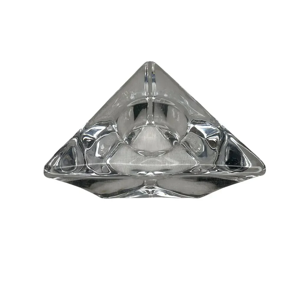 Orrefors Sweden Signed Heavy Crystal Triangle Votive Tealight Candle Holder